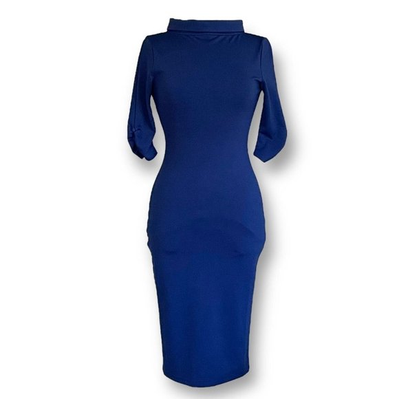 Unique Vintage Womens Blue Cassidy Wiggle Dress Sz 4 Retro Pin Up Girl Cowl Neck - Picture 2 of 7